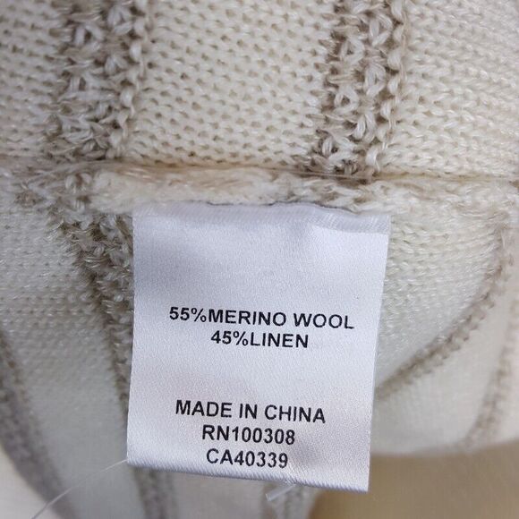 PETER MILLAR Mens Sweater Small Cream Pullover MIDI STRIPED CREW Linen Wool $350 - Picture 7 of 10